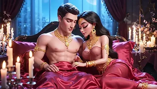 Erotik çizgi film çift - tutkulu öpüşme ve mum ışığında romantik ön sevişme