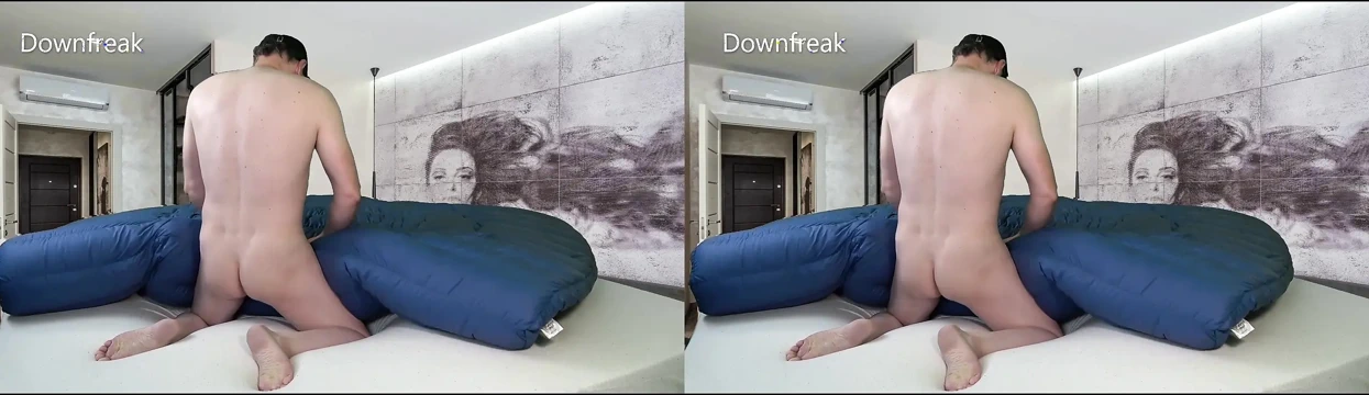 3 boyutlu versiyon büyük mavi yorganla sikişiyor