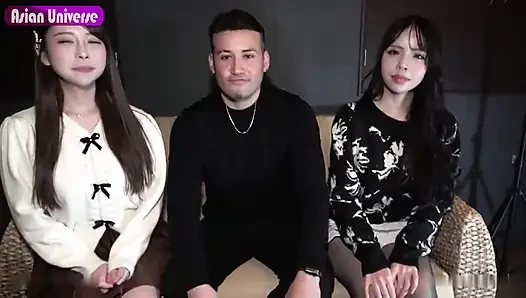 Triple Rush. İri göğüslü güzel kadın kesintisiz yoğunluk ve cesur hareketlerle tırmanan vahşi bir üçlü yola katılıyor