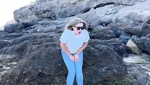 Peeing in Tight Jeans on the Beach