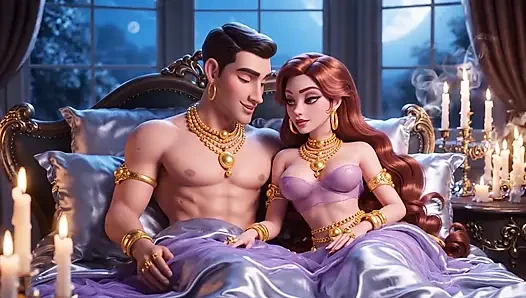 Erotik fantezi romantizm - altın takı çift derin öpüşme ve yatak oyunu