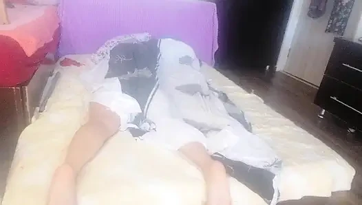 Sensual massage of a hot couple with oil on the body.