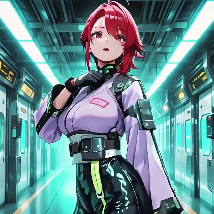 Cyberpunk kokpitli kızıl saçlı! Yarım düğmeli yukata, fütürist koltuğa lazily'i yalıyor