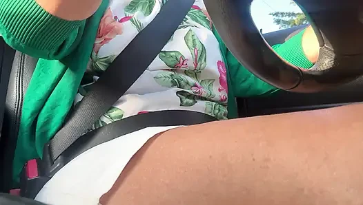 Horny hot mature milf on her way to the office rubs her juicy pussy with her hand between her sexy legs