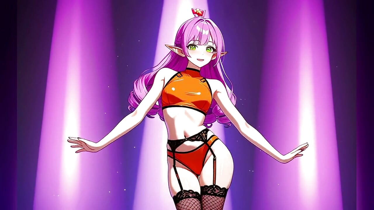 Pembe Kıvırcık Elf Turuncu Bikini Neon Dans - Sexy AI Babes