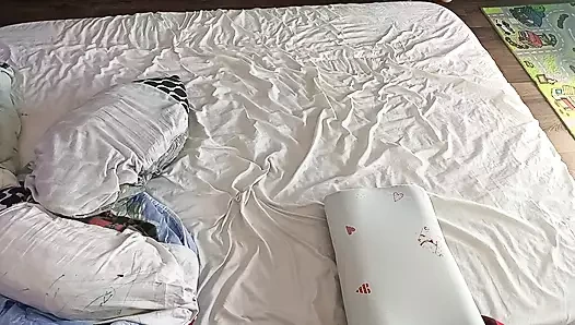 Sensual massage of a hot couple with oil on the body. Foreplay in the bedroom with an amateur couple.