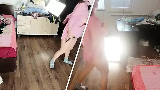 Amatör latin kıyafetler deniyor ve kesiyor.