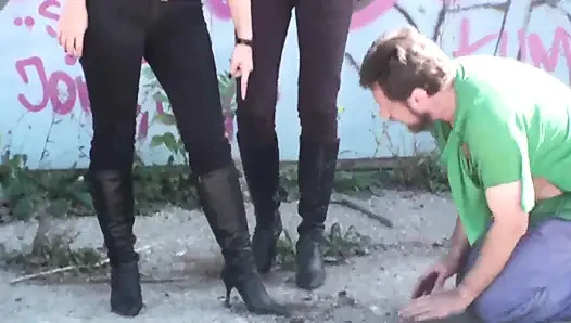 Outdoor boots licking
