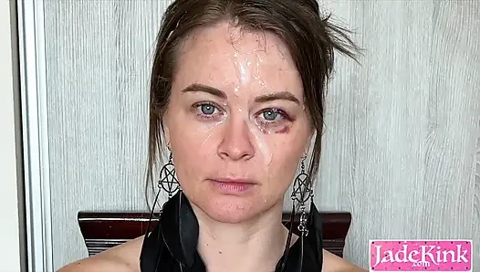 İtaatkar sürtük Jade Kink'in yüzüne büyük boşalma