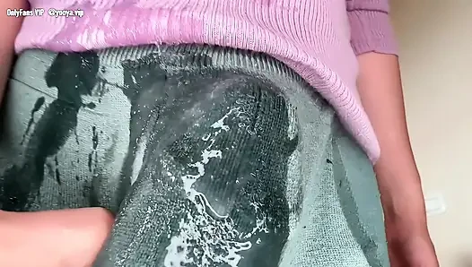 Sticky Stepmother's cumshot was caught by her nerdy stepson, and he licked it