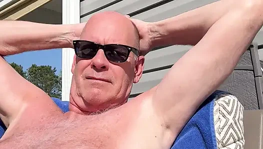 Naughty Daddy Jerks Outside With Neighbors Around