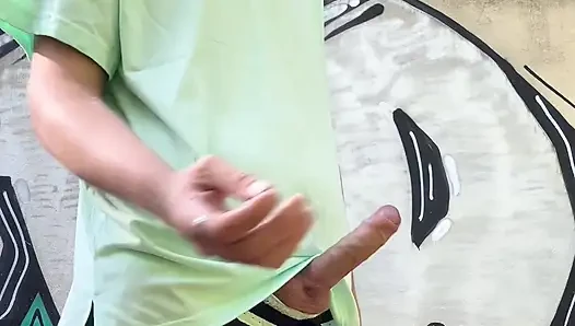Bro Jerks Off behind Parking Lot