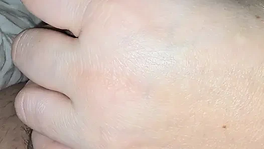 Damn, step mom does a strong and quick handjob on step son big dick