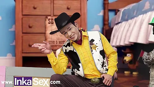 PARODY TOY STORY XXX - Horny toys Woodick and Bos FuckYear end up fucking Yesie while Andy is not home.