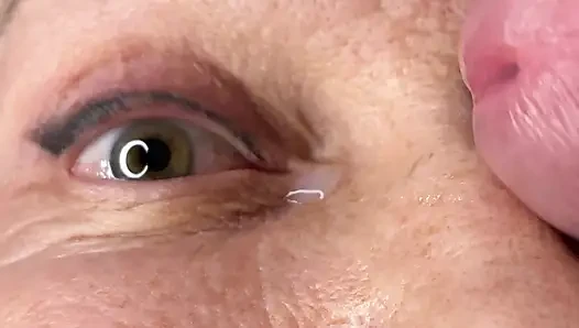 Milf extremely close up cumshot on eye orgasm