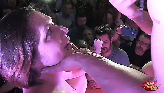 Orgia party on a public stage with horny milf