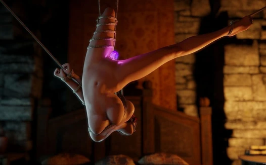 Shibari süspansiyonlu Triss büyülü bir cristal ile sikiliyor