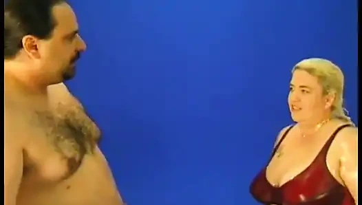 An oiled hairy BBW fucks with her fucker