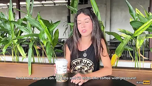 Starbucks'ta çılgın boşalma - umumi tuvalette sakso, spermle kahve içme