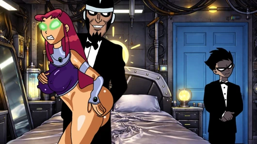 Robin, Dr Light'ın uzun yarağını alırken starfire izliyor - genç titanlar çizgi film parodi