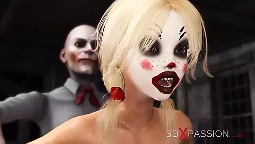Joker terk edilmiş odada palyaço maskesiyle sevimli seksi bir sarışını sert sikiyor