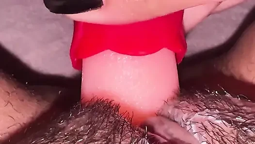 Tongue deep into a pussy.  Skinny hot girl