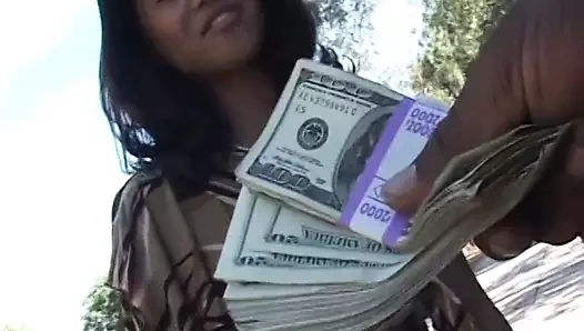 Asian girl bends over and shows her asshole