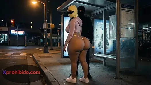 Big Ass Girlfriend Dancing Provocatively at Bus Stop