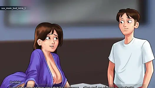 Stepmom and stepsister fight for the tenant's cock in the house and fuck him all the time - summertime saga