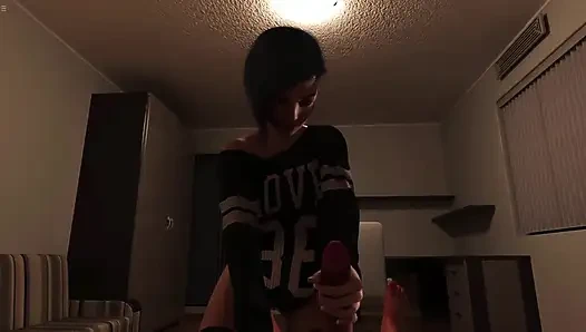 18 Plus Petite Stepsister Giving Me Handjob On My Bed