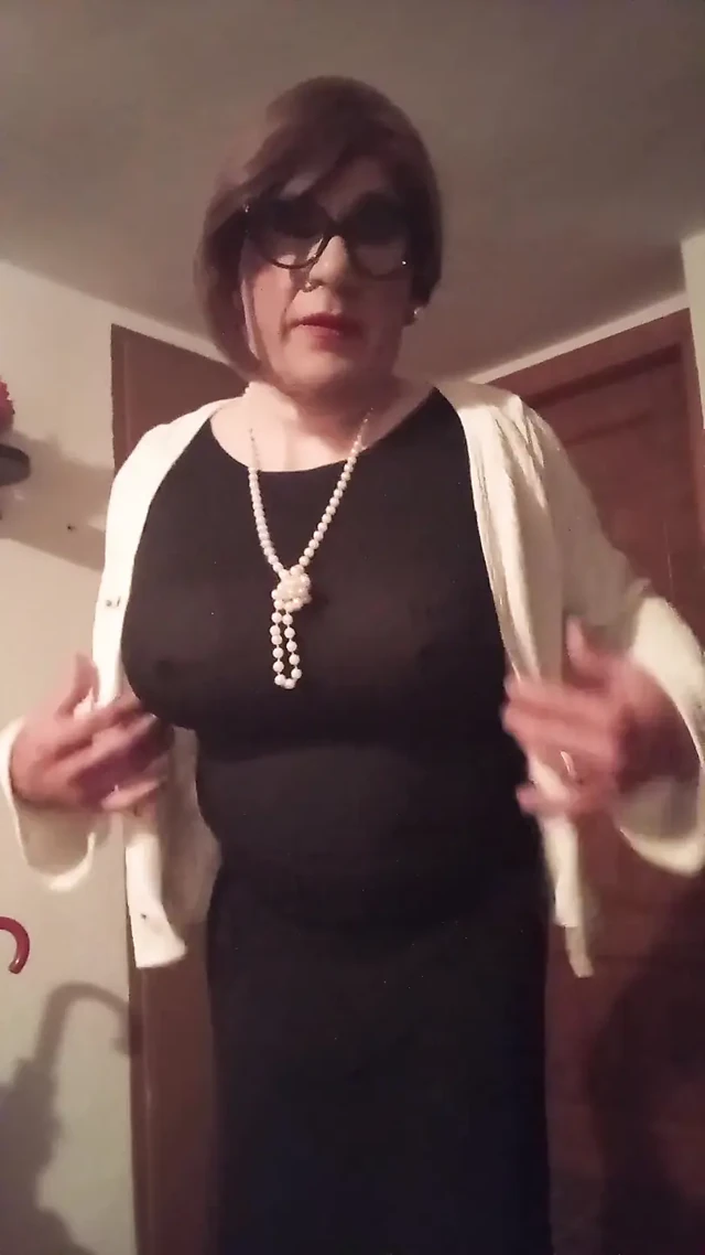 Crossdresser Boy Showing off His Curves in Front of the Mirror