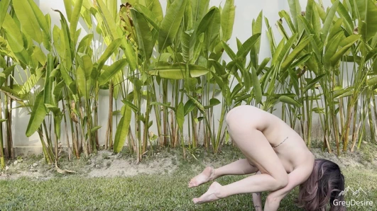 Güne başlamak için açık havada tropikal tam vücut akışı - grey desire