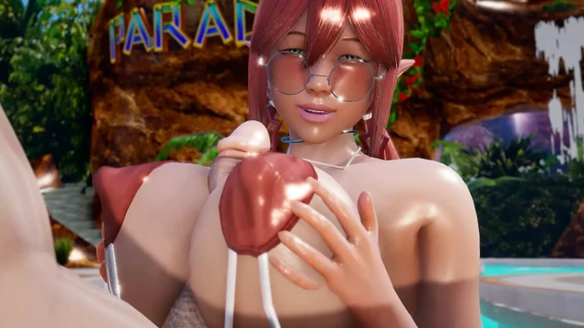 Kızıl saçlı elf havuz kenarında inanılmaz boobjob verir