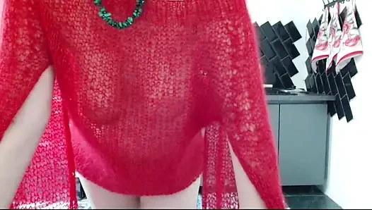 In fluffy mohair, sisis are visible and look sexy