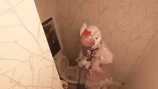 Chibi ay şeffaf pvc hizmetçi eva kask nefes temizleme temizleme