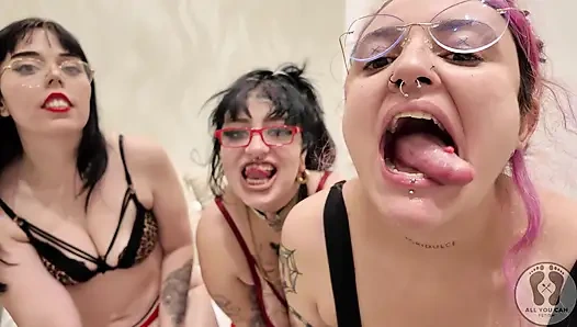 Tombul kızlar aptal yüzler, tükürük, ağız, dil ve diş fetişi