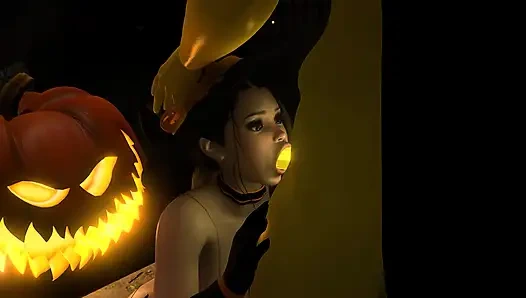 Seksi cadı cadılar bayramında kabak kralıyla sikişiyor