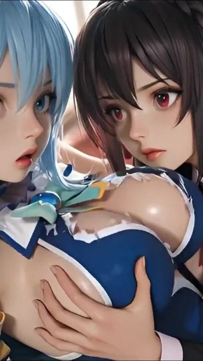 Konosuba soft show'dan sfw aqua ve yunyun lezbiyene dokunuyor ve öpüşüyor | Klip 1