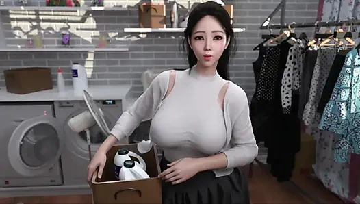 Japon üvey annenin yardıma ihtiyacı var ve mini etekle büyük götünü gösteriyor