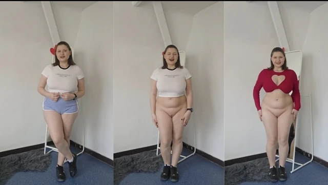 Твоя новая соседка по комнате, нудист с обнаженной попкой, показывает тебе новые топы