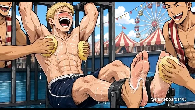 Karnaval Su Tankı Oturma Yerine Bağlanmış, Süngerler ve Parmaklar Ayak Tabanlarında ve Koltuk Altlarında (2D Anime)