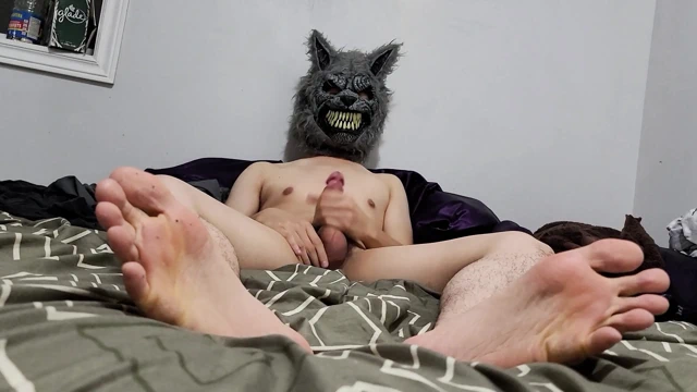Wolf Mask + Feet Cumshow 2 (Louder Orgasm)