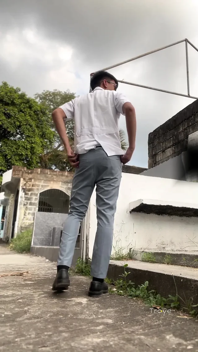 Asian Boy in School Uniform Outdoor Masturbation