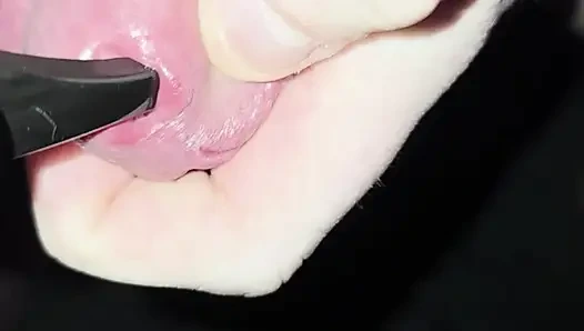 Slow Video of a metall rod gliding down my cock until its all the way inside + Bonus at the End