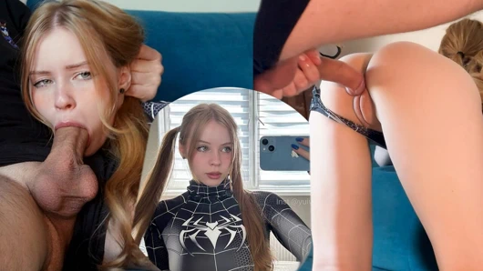 Venom girl's incredibly teen tight pussy gets fucked by big cock and filled with cum