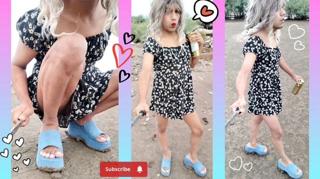 Yeni sandaletler ile sevimli trans çok sıcak büyük ve kalın bir penis arayan bir yürüyüşe çıkar