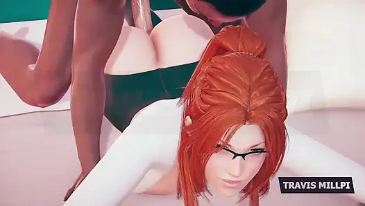 Tombul kızıl saçlı profesör ofis fantezi gözlüklerine giriyor, gömlek sıkı, tutum yaramaz