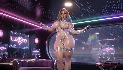 Rainbow Hair Mature Cyber Shibari Tease Robotic Arms Neon Pleasure 3D