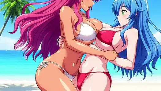 Two busty girls enjoy lesbian sex at private beach vacation