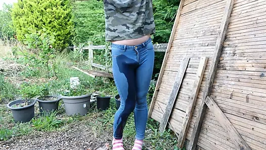 Peeing in my jeans outdoor